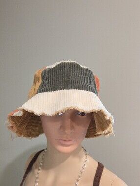 Urban Outfitters BDG Patchwork Corduroy Bucket Hat in Olive, Cream & Rust